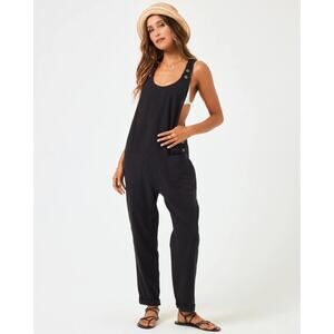 NWT L SPACE Women Small Black Freya Cotton One Piece Jumpsuit Outfit Beachy Boho